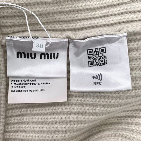 Miu Miu Womens Apricot Wool & Cashmere Blend Zipper Knit Coat With Logo Embroide - Picture 7 of 8